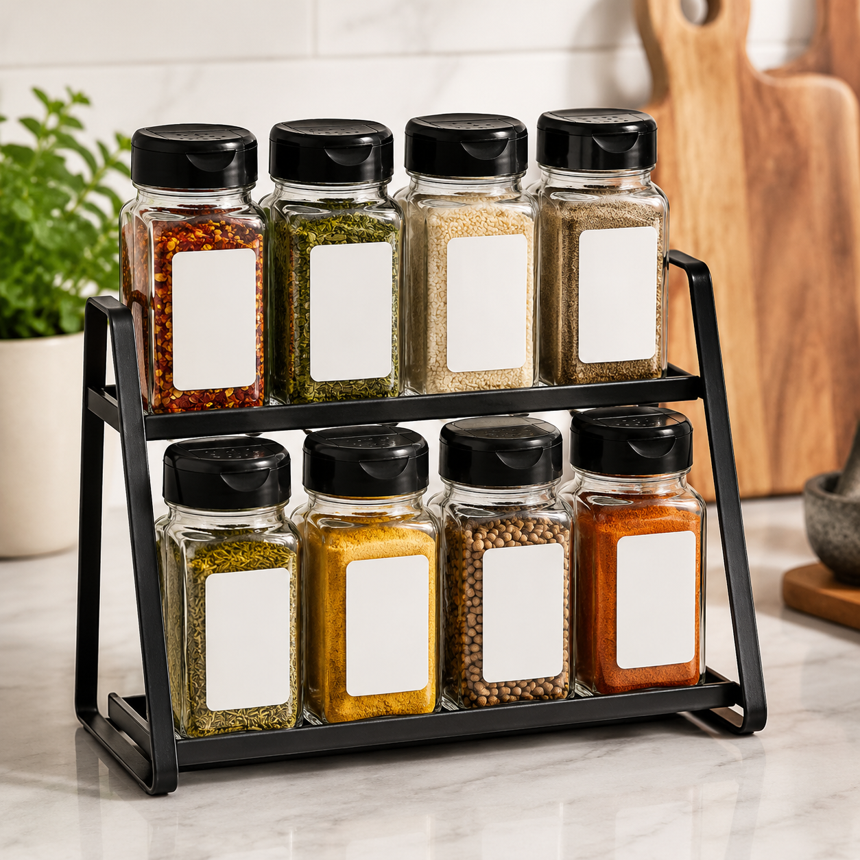 Spice Jar Pack jars on a rack